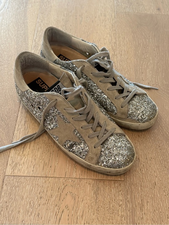 Golden Goose Shoes - Golden Goose Silver Glitter & Gray Suede Low-Top Sneakers